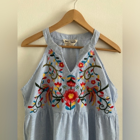Savanna Jane Top Medium Sleeveless Floral Bird Embroidered V Neck Boho - Picture 2 of 9